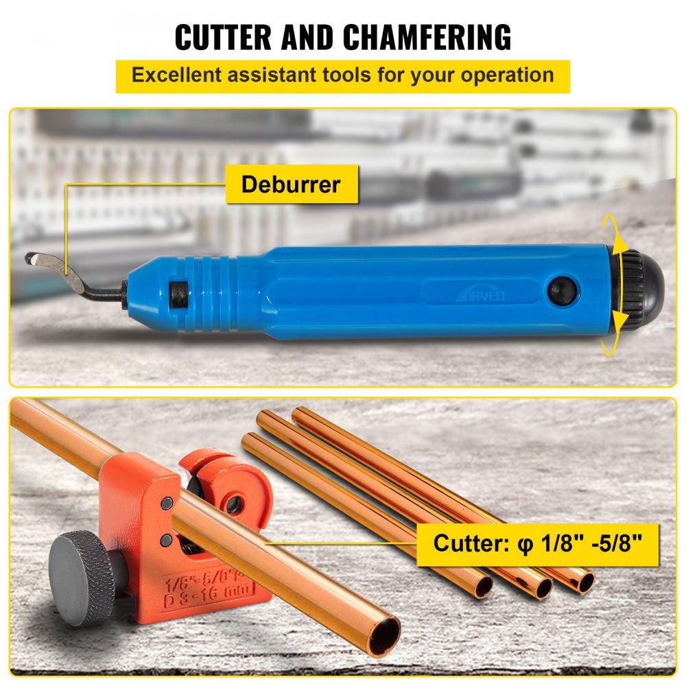 Hydraulic Flaring Tool Kit, 45° Double Flaring Tool, Brake Repair Brake Flaring Tools for 3/16"-1/2", Brake Flare Tool with Tube Cutter and Deburrer, 32 PCS Tube Flaring Tools for Copper Lines
