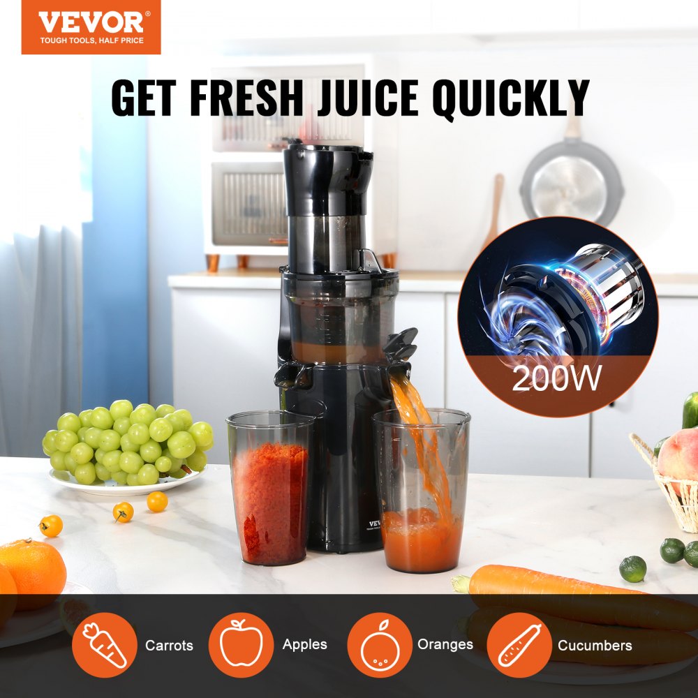Masticating Juicer, Cold Press Juicer Machine, 2.6" Large Feed Chute Slow Juicer, Juice Extractor Maker with High Juice Yield, Easy to Clean with Brush, for High Nutrient Fruits Vegetables