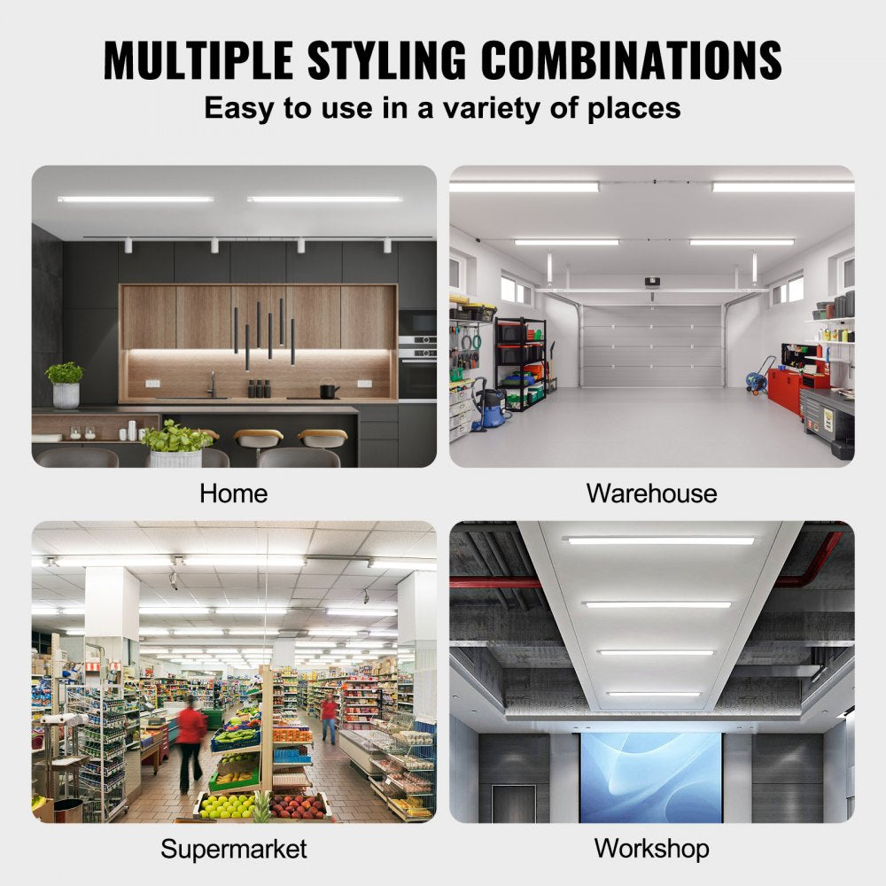 10 Pack LED Shop Light, 4 FT, 40W Linkable Shop Light Fixture, 5000 LM Ceiling Lights 59 in Power Cords with ON/OFF Switch 48 in Connector Cables, for Garage Warehouse Home Workkshop and Office