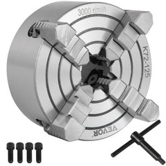 Bostome K72-125 lathe chuck with 4 jaws, cast iron body, and reversible design for versatile clamping.