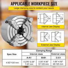 Bostome K72-125 lathe chuck with a 5-inch diameter and 4 independent reversible jaws.