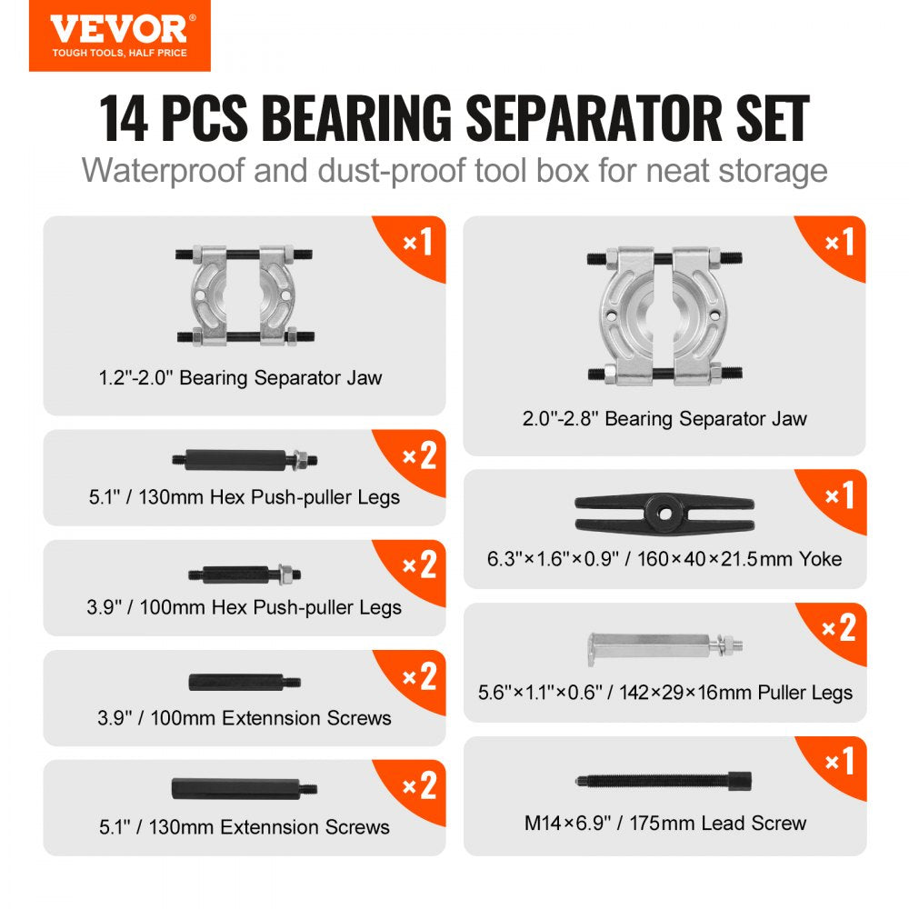 Bearing Puller Kit 14-Piece, 5 Ton Bearing Separator, Pinion Wheel Bearing Removal Kit with 2" and 3" Jaws, Bearing Separator and Puller Set, Heavy Duty Bearing Splitter Tool Kit with Case