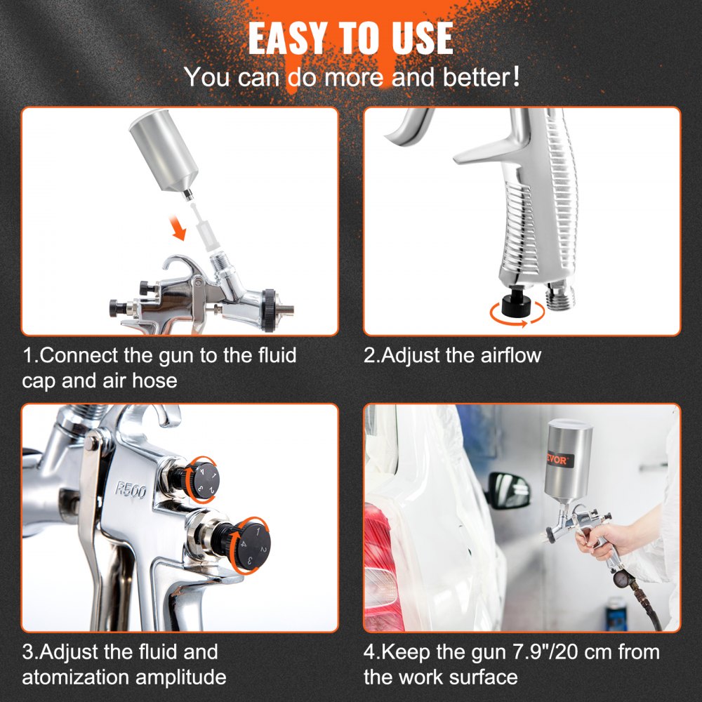 LVLP Air Spray Gun, High Performance Gravity Feed Paint Sprayer 1.3mm 1.4mm 1.8mm Stainless Steel Nozzles 1000cc Cup with MPS Adapter and Air Regulator for Walls, Automotive, Home Improvement