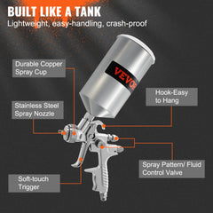 HVLP Auto Paint Air Spray Gun Kit Gravity Feed Car Primer 1.3/1.7mm Nozzle