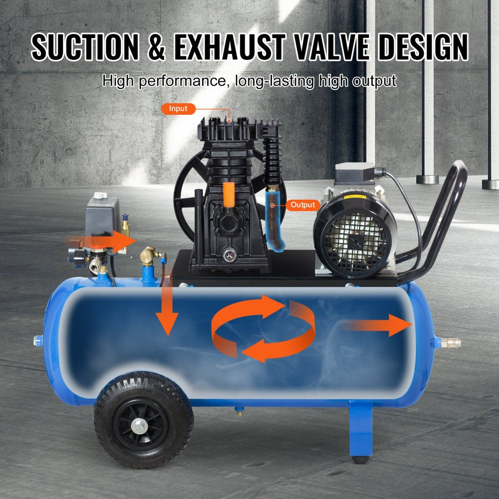 Bostome 3HP twin cylinder air compressor pump head with aluminum construction and air filter.