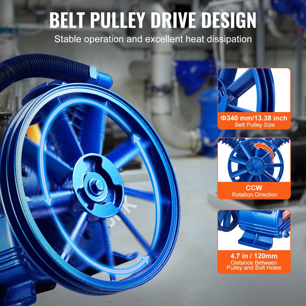 Bostome 5.5HP air compressor pump head with twin-cylinder design and oil-lubricated construction.