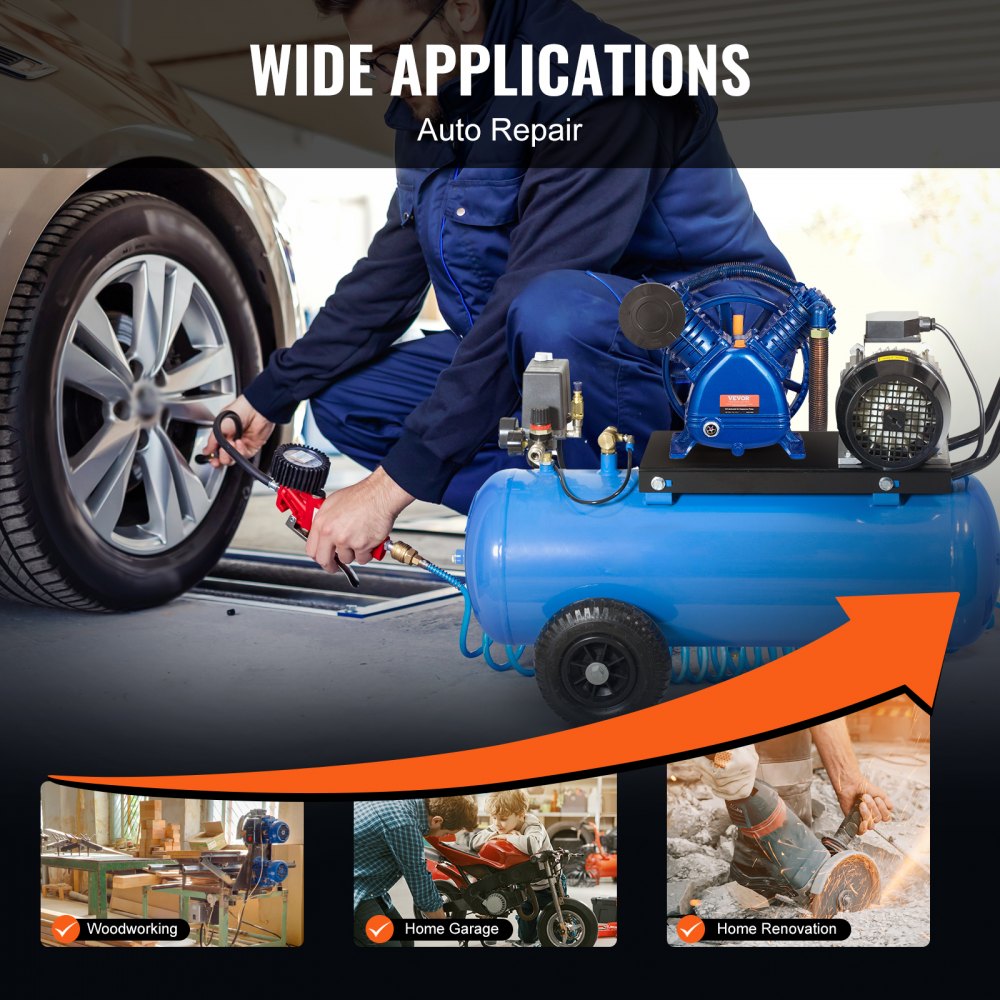 Bostome 5.5HP air compressor pump head with twin-cylinder design and oil observation window.