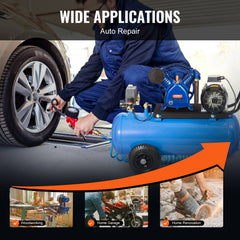 Bostome 5.5HP air compressor pump head with twin-cylinder design and oil observation window.