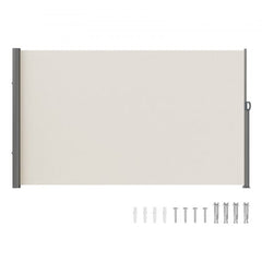 Retractable Side Awning, 63``x 118`` Outdoor Privacy Screen, 180g Polyester Water-proof Retractable Patio Screen, UV 30+ Room Divider Wind Screen for Patio, Backyard, Balcony, Beige