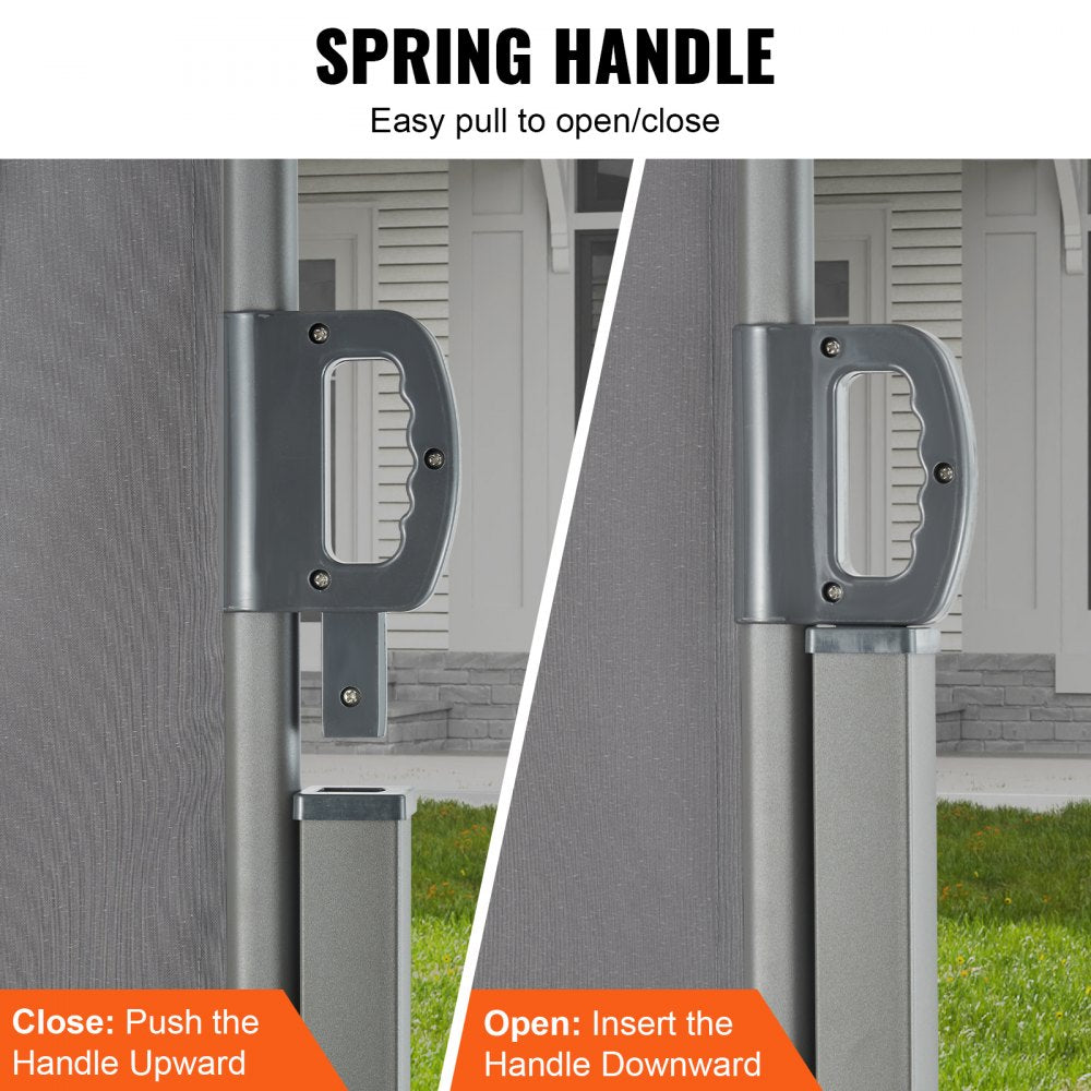 Retractable Side Awning, 71``x 138`` Outdoor Privacy Screen, 180g Polyester Water-proof Retractable Patio Screen, UV 30+ Room Divider Wind Screen for Patio, Backyard, Balcony, Gray