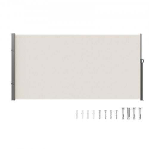 Retractable Side Awning, 71``x 138`` Outdoor Privacy Screen, 180g Polyester Water-proof Retractable Patio Screen, UV 30+ Room Divider Wind Screen for Patio, Backyard, Balcony, Beige