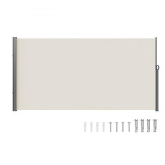 Retractable Side Awning, 71``x 138`` Outdoor Privacy Screen, 180g Polyester Water-proof Retractable Patio Screen, UV 30+ Room Divider Wind Screen for Patio, Backyard, Balcony, Beige