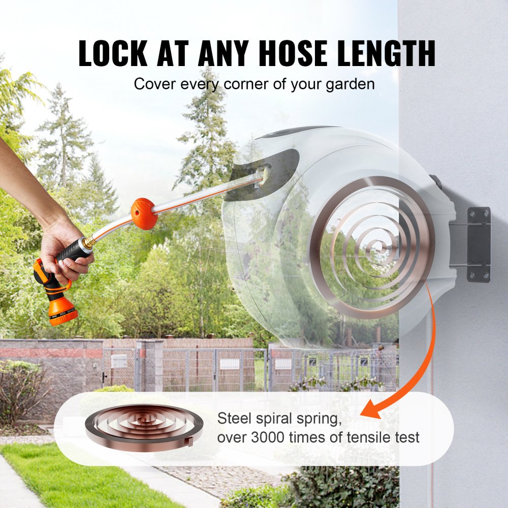 Retractable Hose Reel Water Hose Reel 115`x1/2" 180° Swivel Wall-Mounted