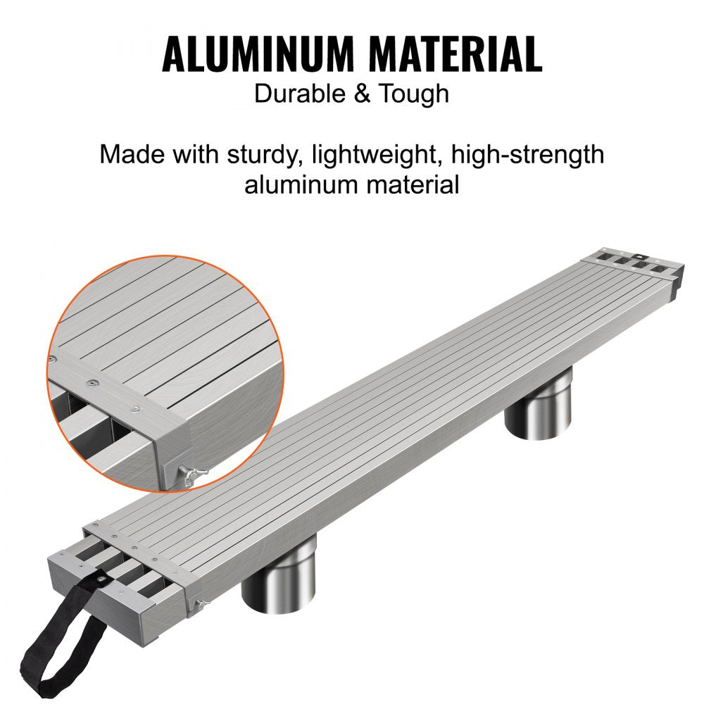 Telescoping aluminum work plank, 6-9 ft adjustable, supports 500 lbs with non-slip surface.