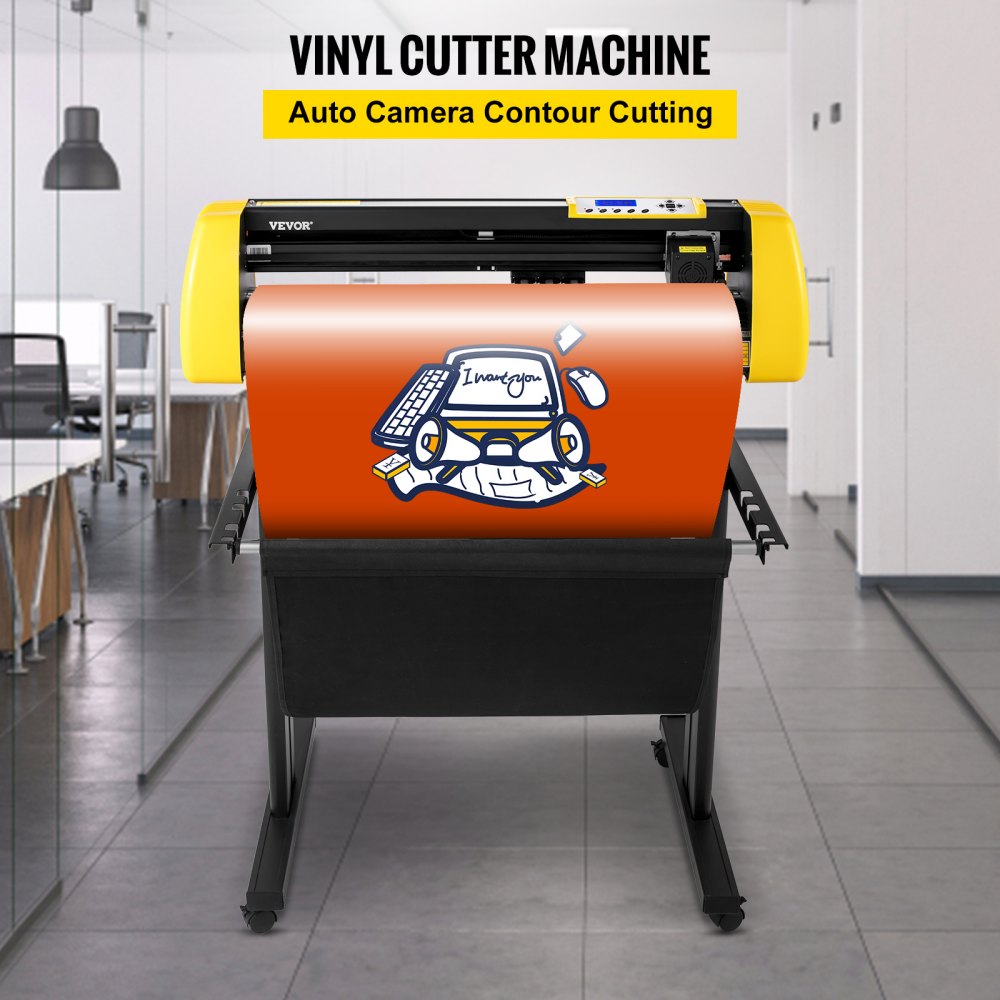 Vinyl Cutter Machine, 34 in / 870 mm Max Paper Feed Cutting Plotter, Automatic Camera Contour Cutting LCD Screen Printer w/Stand Adjustable Force and Speed for Sign Making Plotter Cutter