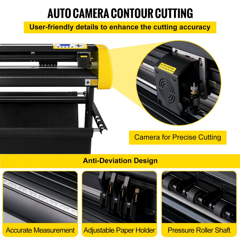 Vinyl Cutter Machine, 34 in / 870 mm Max Paper Feed Cutting Plotter, Automatic Camera Contour Cutting LCD Screen Printer w/Stand Adjustable Force and Speed for Sign Making Plotter Cutter