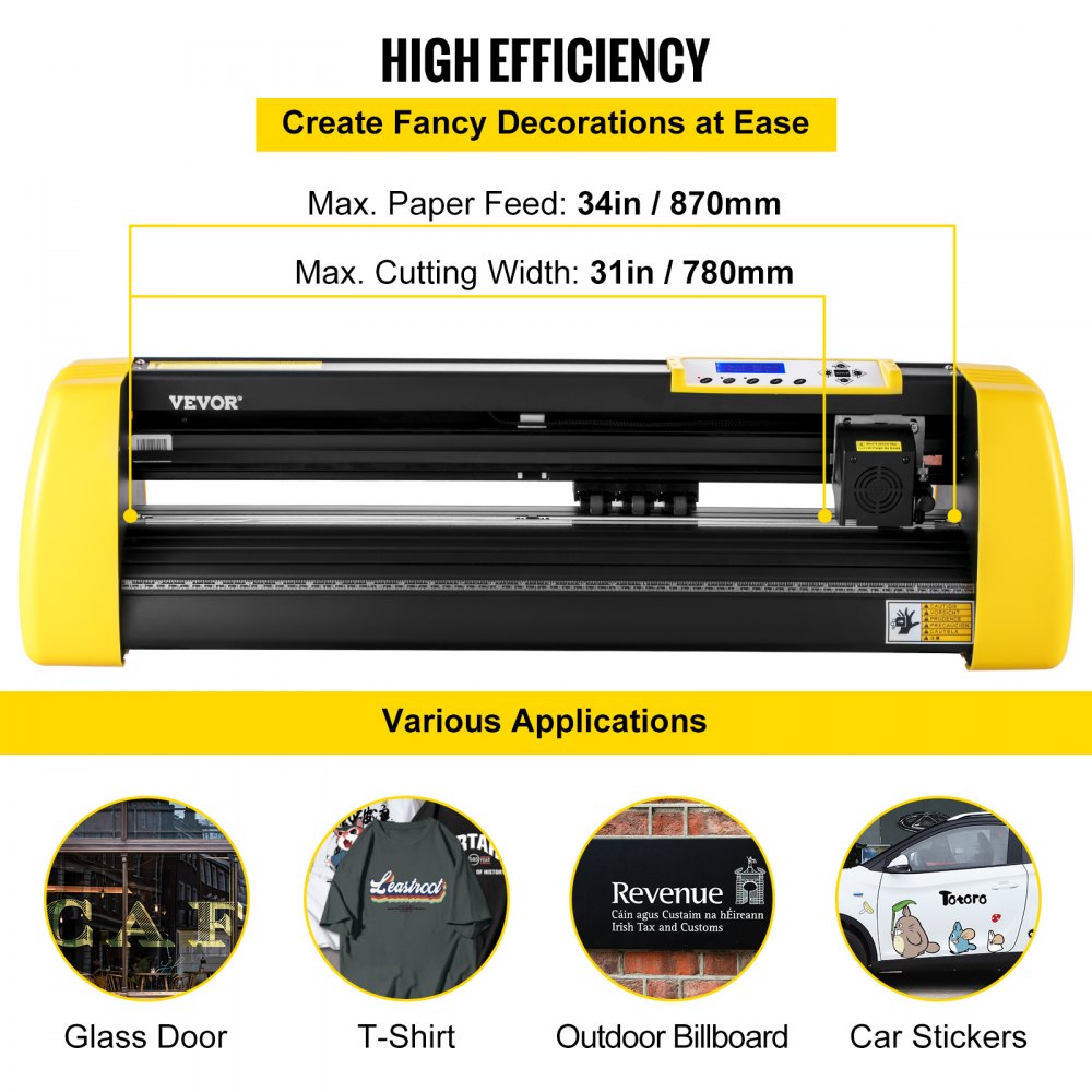Vinyl Cutter Machine, 34 in / 870 mm Max Paper Feed Cutting Plotter, Automatic Camera Contour Cutting LCD Screen Printer w/Stand Adjustable Force and Speed for Sign Making Plotter Cutter
