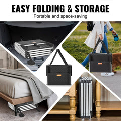 Folding 4-step aluminum dog stairs with 250 lbs capacity, shown portable, in use, and stored.