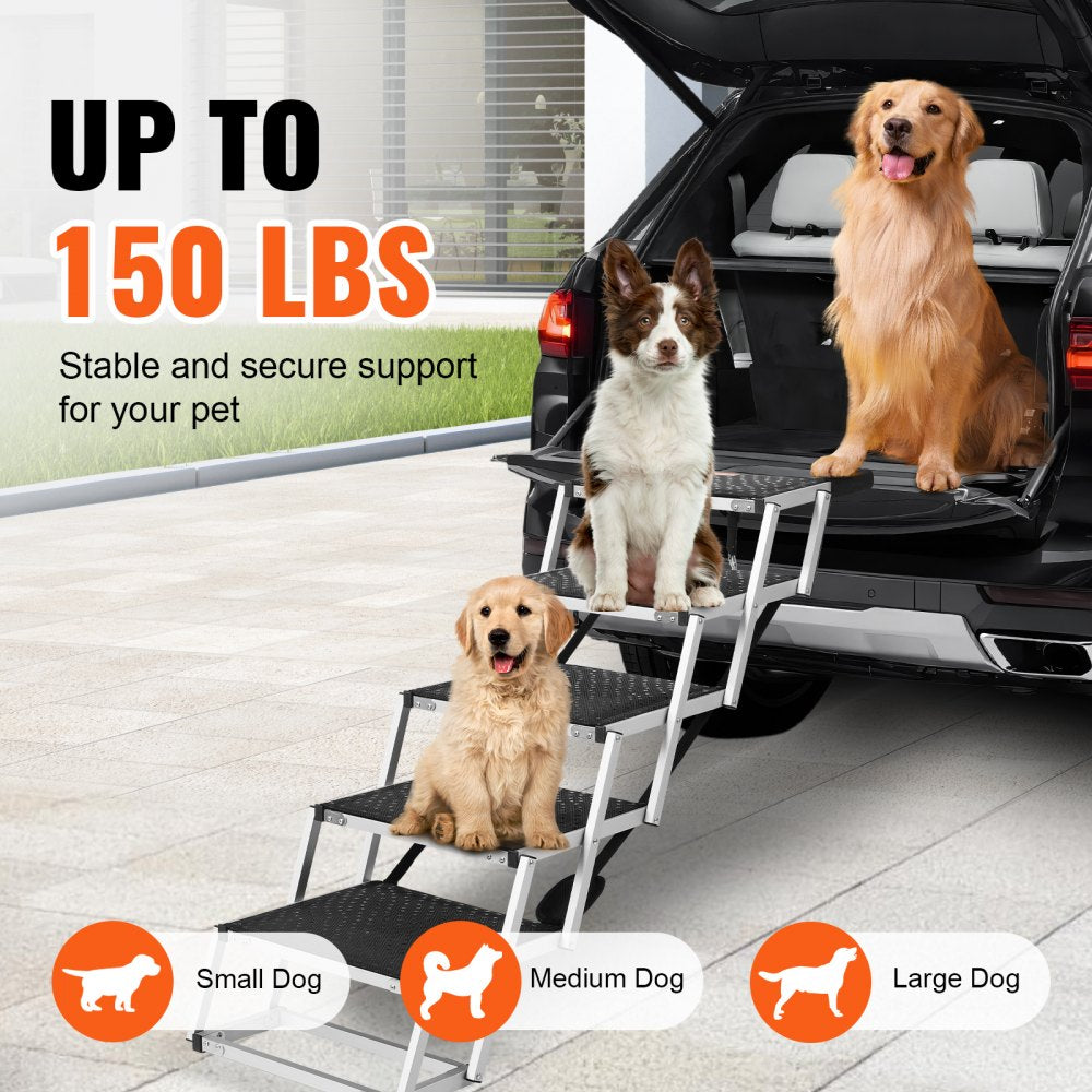 Bostome 5-step folding dog stairs with aluminum frame and non-slip surface for pet safety.