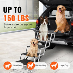Bostome 5-step folding dog stairs with aluminum frame and non-slip surface for pet safety.