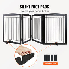 Free Standing Dog Gate, 32" H x 96.5" W Freestanding Pet Gate, 4 Panels Foldable Dog Gate for Wide and Narrow Passageways, Expandable Dog Barrier with Silent Foot Support for Indoor, Brown