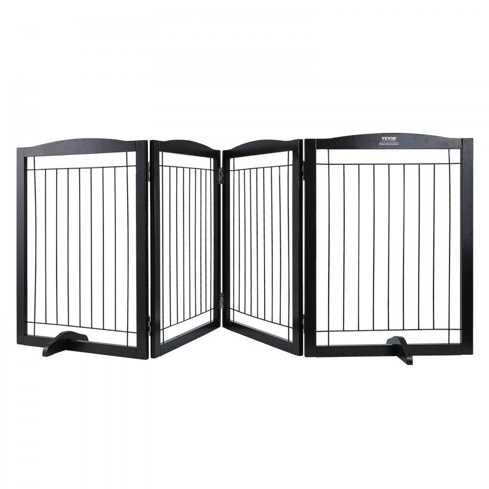 Free Standing Dog Gate, 32" H x 96.5" W Freestanding Pet Gate, 4 Panels Foldable Dog Gate for Wide and Narrow Passageways, Expandable Dog Barrier with Silent Foot Support for Indoor, Brown