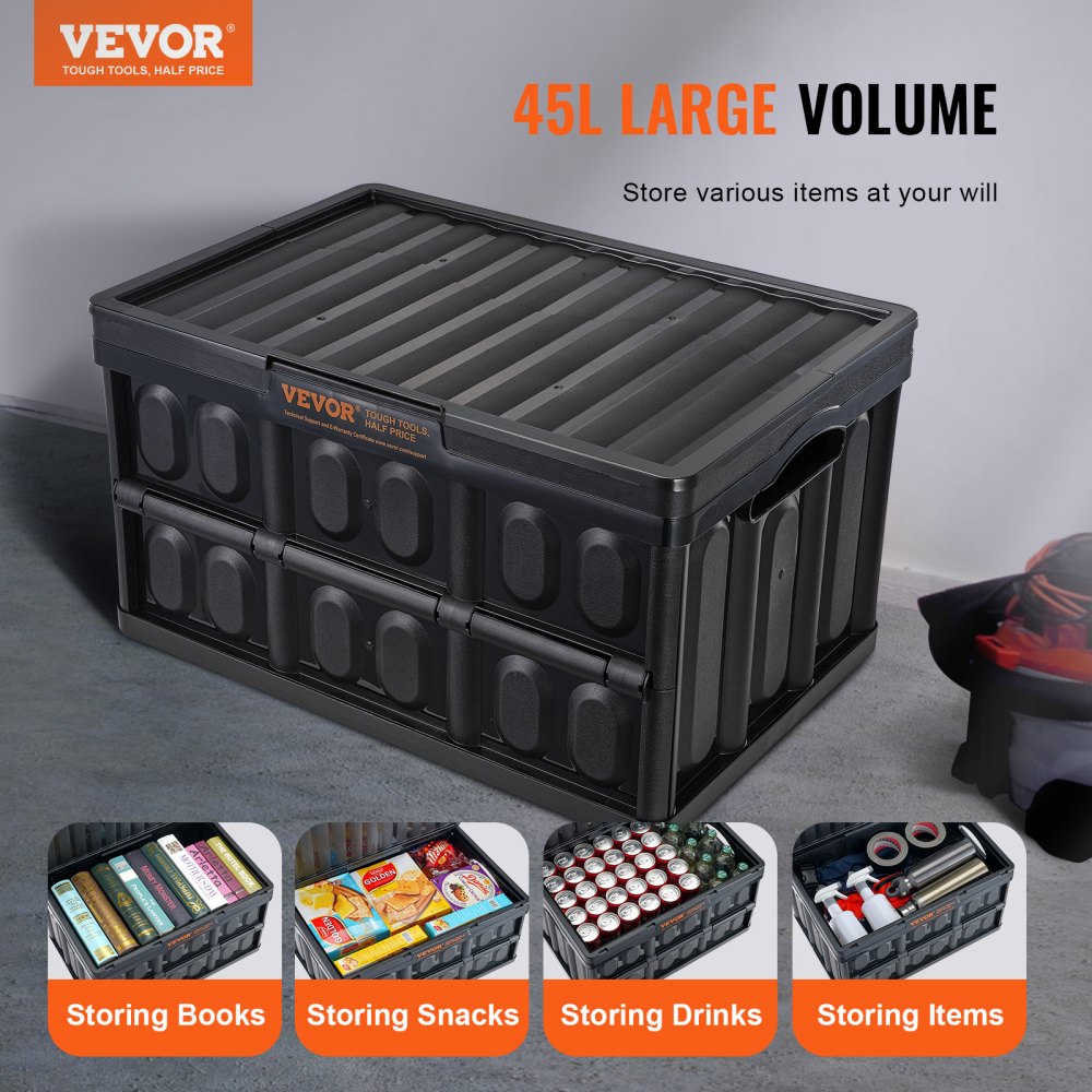 Collapsible Storage Bins with Lids, 45L 3 Packs, Folding Plastic Stackable Utility Crates with Handles, Large Heavy Duty Containers for Clothes, Toys, Books, Snack, Shoes, and Grocery Organizing