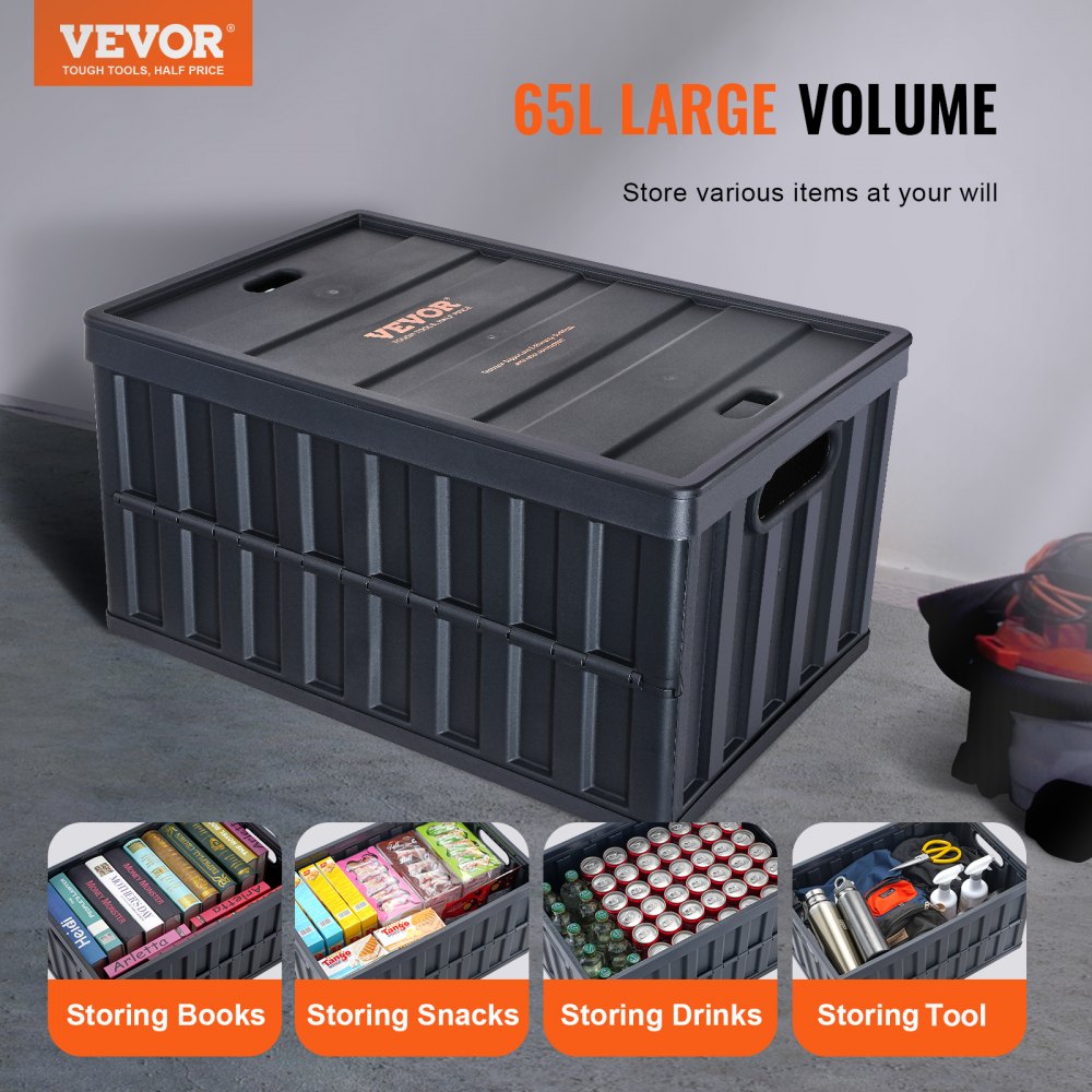 Collapsible Storage Bins with Lids, 65L 3 Packs, Folding Plastic Stackable Utility Crates with Handles, Large Heavy Duty Containers for Clothes, Toys, Books, Snack, Shoes, and Grocery Organizing