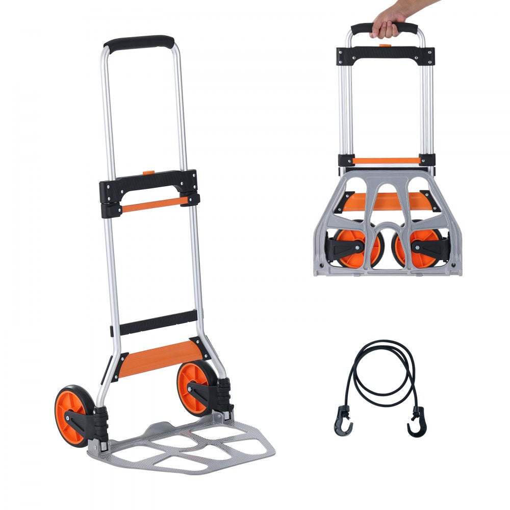Folding Hand Truck, 275 lbs Load Capacity, Aluminum Portable Cart, Convertible Hand Truck and Dolly with Telescoping Handle and PP+TPR Wheels, Ultra Lightweight Super Strong for Moving Warehouse