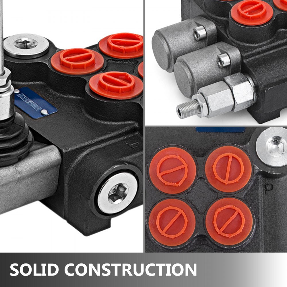 Bostome 2 spool hydraulic directional control valve with durable cast iron and adjustable relief valve.