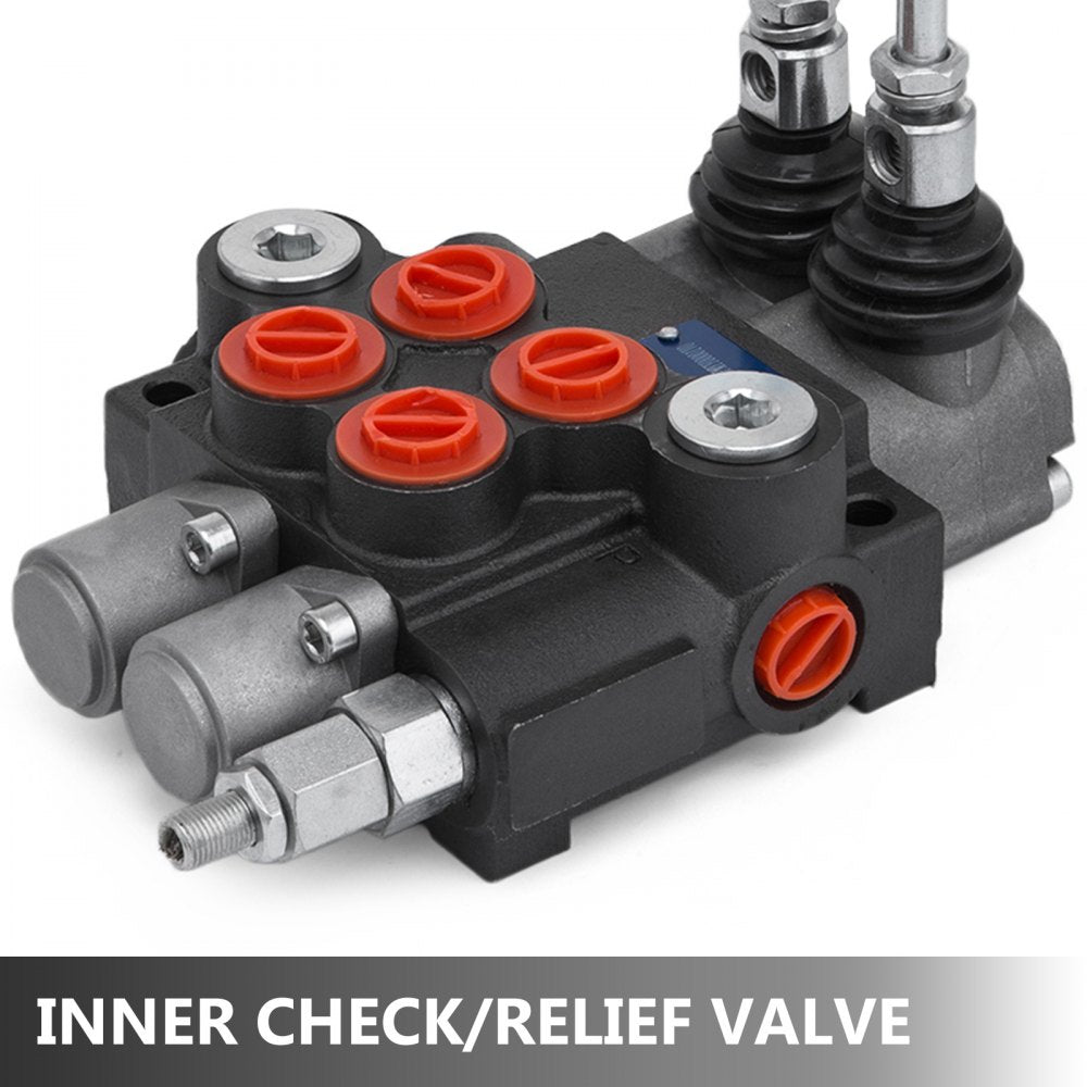 Bostome 2 spool hydraulic directional control valve with durable cast iron and adjustable relief valve.