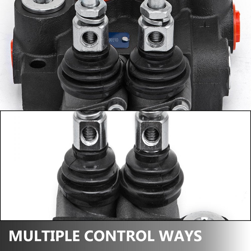 Bostome 2 spool hydraulic directional control valve with durable cast iron and adjustable relief valve.