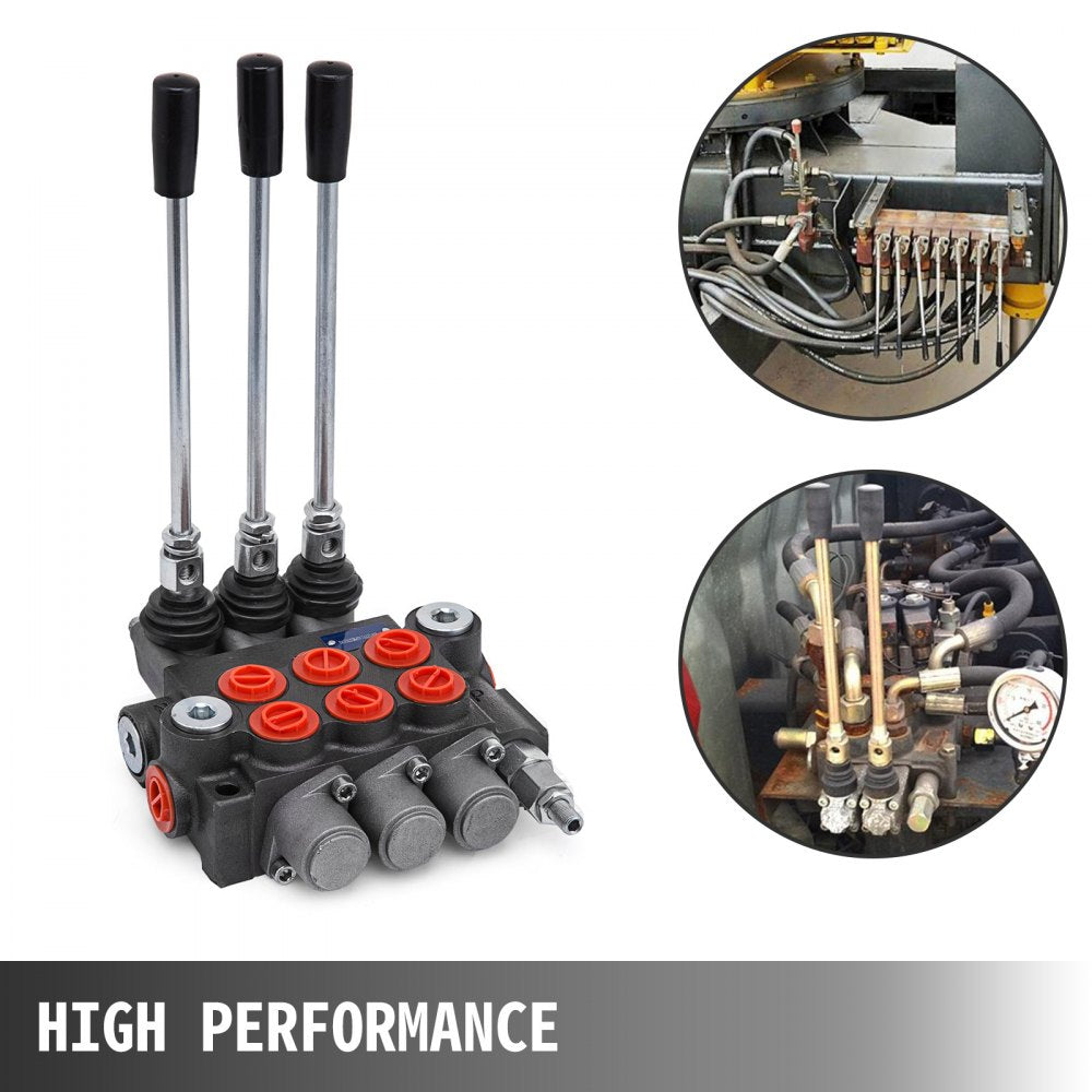 3 Spool Hydraulic Control Valve 11GPM Hydraulic Directional Control Valve Double Acting Hydraulic Valve for Tractors Loaders Tanks