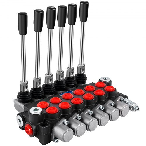 Bostome 6 spool hydraulic directional control valve with manual levers and durable iron construction.