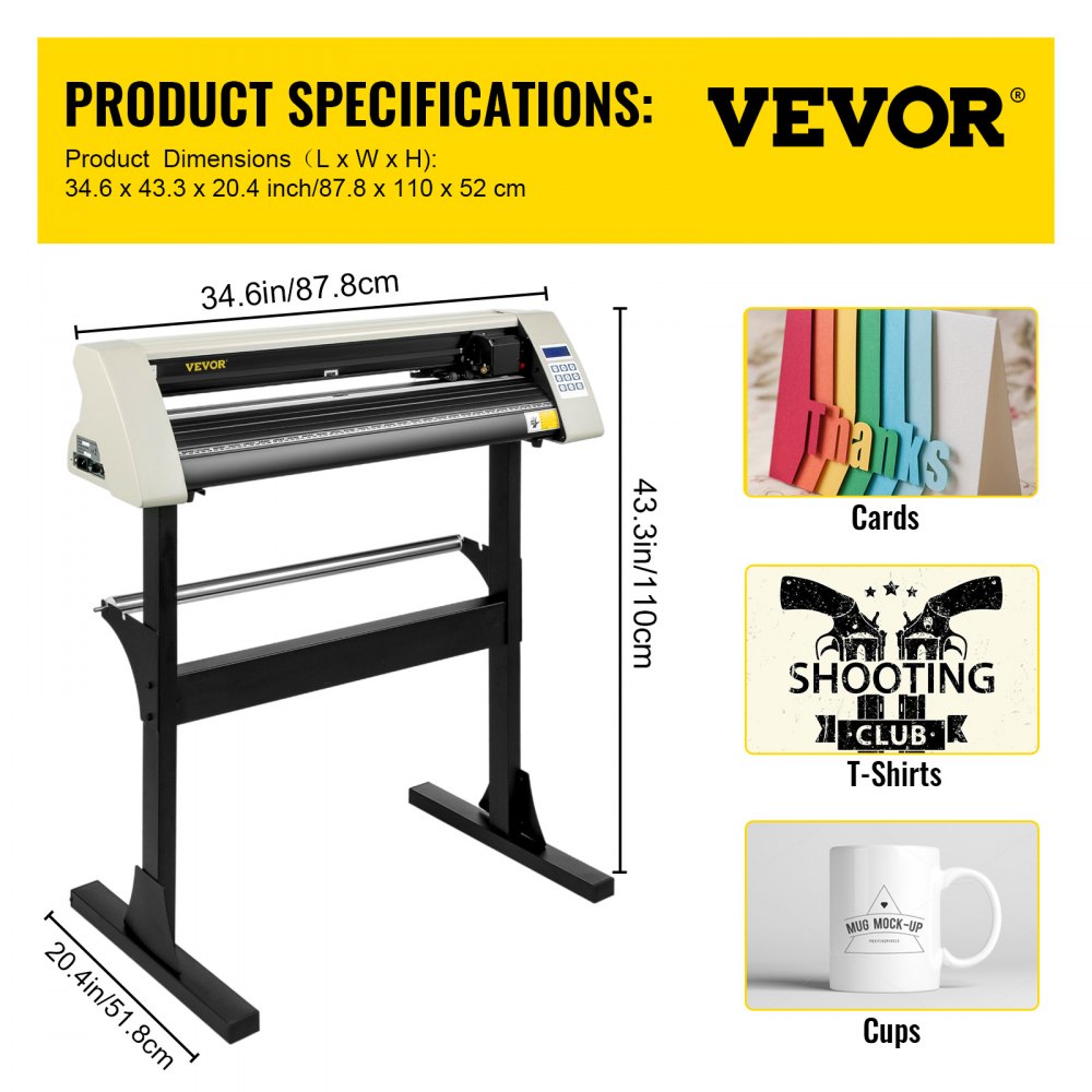 Bostome 28 inch vinyl cutter plotter with adjustable force, speed, LCD, and floor stand.
