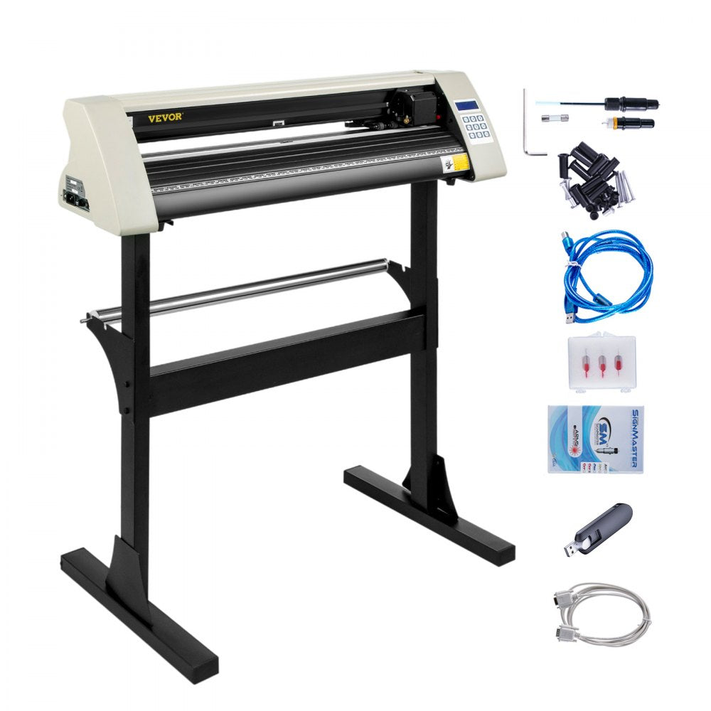 Bostome 28-inch vinyl cutter plotter with adjustable force, speed, LCD display, and stand.