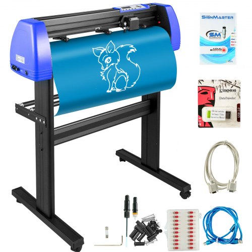 Bostome 34" vinyl cutter plotter machine with stand, 20 blades, and LCD display.