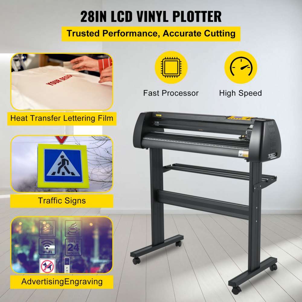 Bostome 28" vinyl cutter plotter machine with adjustable speed and force settings.