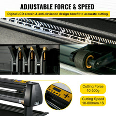 Bostome 34-inch vinyl cutter plotter with LCD display, adjustable force and speed controls, and stand.
