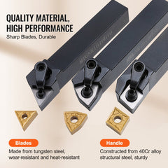 3 Pieces Indexable Lathe Turning Tool Holder, 5/8 in, CNC Heavy-Duty Metal Lathe Cutting Tools, with Tin Coated Carbide Inserts Aluminum Case, for Turning Grooving Threading Cut Off Holders Set