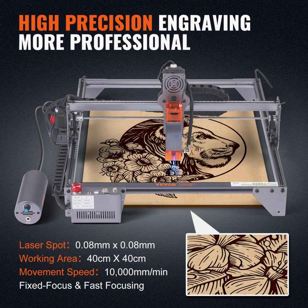 Bostome 10W Laser Engraver with 400x400mm area, designed for wood, metal, and acrylic cutting.