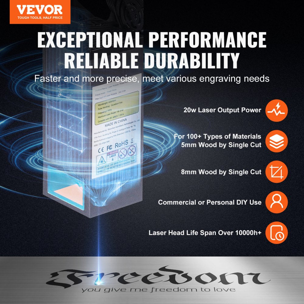 Bostome 20W Laser Engraver with a 15.7"x15.7" workspace for cutting wood and metal.
