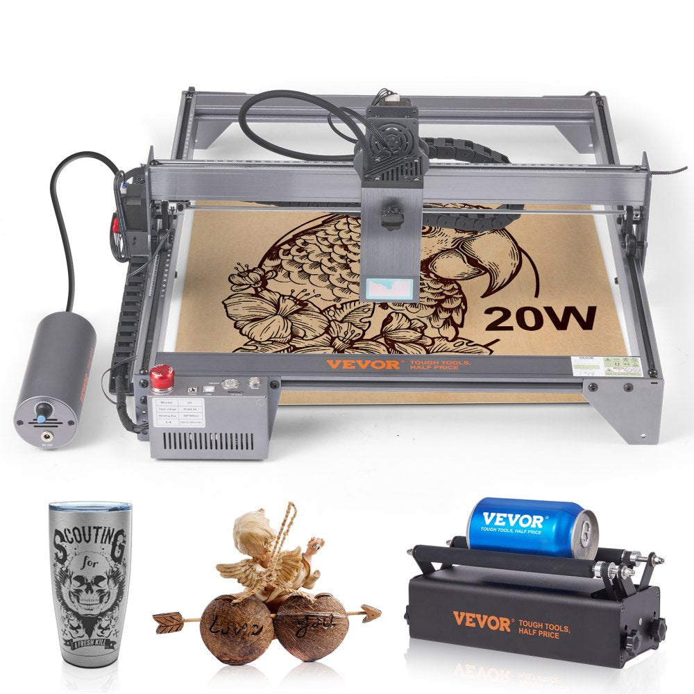 Bostome 20W Laser Engraver with a 15.7"x15.7" workspace, ideal for wood, metal, and acrylic.