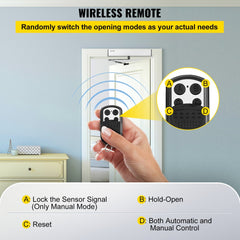 Automatic Door Opener, 100-240V for Max.220lbs Doors, Swing Door Operator for Disabilities w/ 2 Wireless Remotes, 2 Exit Buttons, Keypad, 5 ID Cards, 2 Stainless Steel Push Buttons, CE Listed