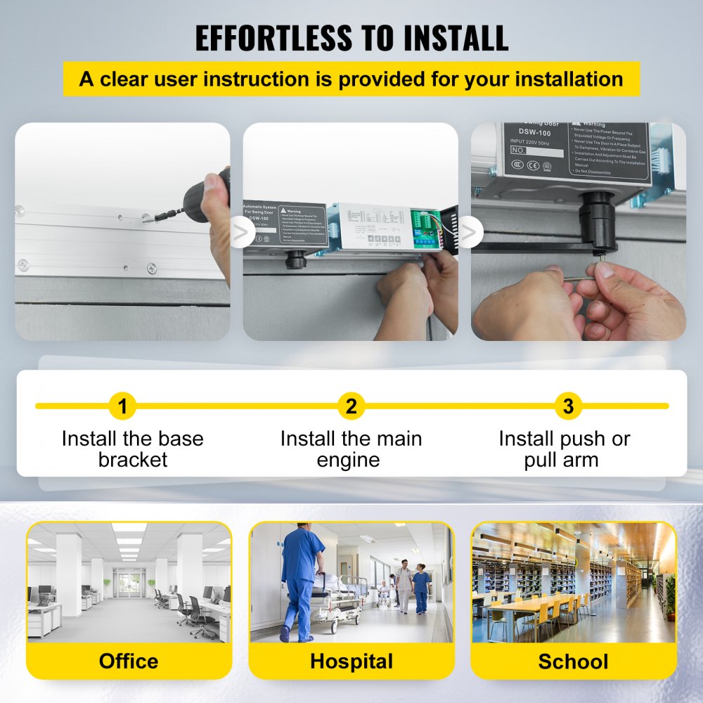 Automatic Door Opener, 100-240V for Max.220lbs Doors, Swing Door Operator for Disabilities w/ 2 Wireless Remotes, 2 Exit Buttons, Keypad, 5 ID Cards, 2 Stainless Steel Push Buttons, CE Listed
