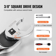 3/8" Drive Crowfoot Wrench Set with 2 Extension Bars, 24-Piece Crows Foot Wrench Set, SAE  3/8"-1" and Metric 10-22 mm, CR-MO Steel Crowfoot Wrench Set, with EVA Tool Organizer