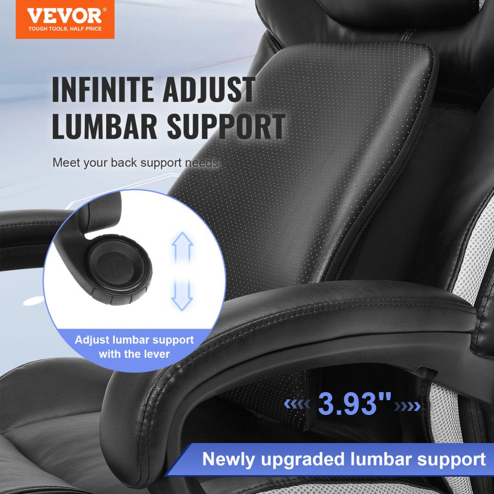 Heavy Duty Executive Office Chair with Cutting-edge Adjustable Lumbar Support for Long Hours, Big and Tall 400lbs Office Chair, Wide Thick Padded Strong Metal Base Quiet Wheels