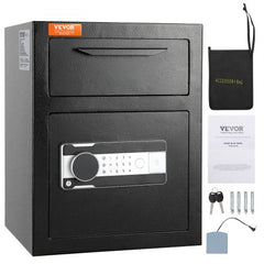 1.7 Cub Depository Safe, Deposit Safe with Drop Slot, Electronic Code Lock and 2 Emergency Keys, 17.71`` x 13.77`` x 13.77`` Business Drop Slot Safe for Cash, Mail in Home, Hotel, Office