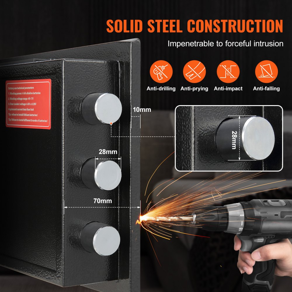 1.7 Cub Depository Safe, Deposit Safe with Drop Slot, Electronic Code Lock and 2 Emergency Keys, 17.71`` x 13.77`` x 13.77`` Business Drop Slot Safe for Cash, Mail in Home, Hotel, Office