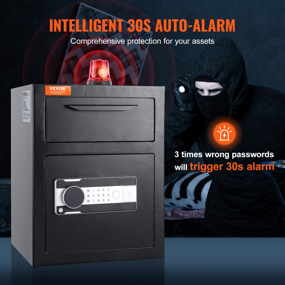 1.7 Cub Depository Safe, Deposit Safe with Drop Slot, Electronic Code Lock and 2 Emergency Keys, 17.71`` x 13.77`` x 13.77`` Business Drop Slot Safe for Cash, Mail in Home, Hotel, Office